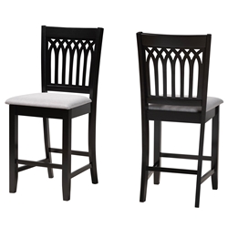 Baxton Studio Genesis Modern Grey Fabric and Dark Brown Finished Wood 2-Piece Counter Stool Set